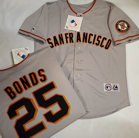 20113 Majestic San Francisco Giants BARRY BONDS Sewn Baseball JERSEY Gray New Cover