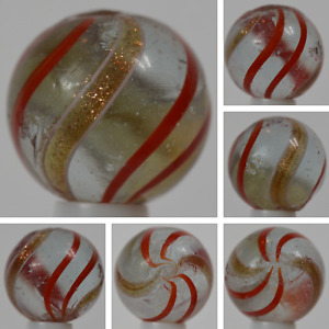 Handmade Red Banded Lutz Marble, 11/16 in, Near Mint, Germany, 1860-1920, S1302