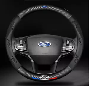 15" PU Leather+Carbon fiber Steering Wheel Cover For 1901-2025 Ford All models - Picture 1 of 16