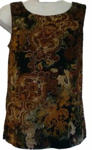 New womens Small black orange gold stretch tank top sleeveless blouse round neck - Picture 1 of 8