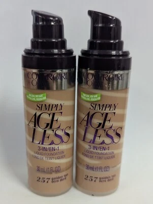 2 COVERGIRL SIMPLY AGELESS 3IN1 LIQ. FOUNDATION 257 GOLDEN TAN 1oz *SEE DESCRIPT - Image 1 of 2