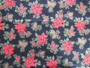Christmas Poinsettia Pinecone Cotton Fabric 2.3 Yds Cranston USA Gold Trim - Picture 1 of 5