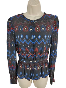 WOMENS & OTHER STORIES EUR 34 UK 6 MULTI AZTEC PRINT CASUAL PEPLUM BLOUSE TOP - Picture 1 of 3