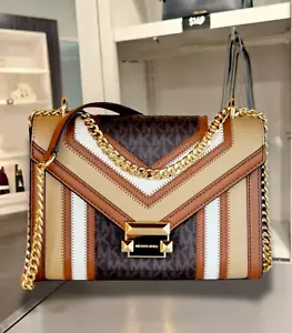 Michael Kors Whitney Women Medium MK Logo Chain Shoulder Bag Brown Multi - Picture 1 of 9
