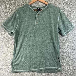 OT Revolution T Shirt Men Extra Large Green Henley Contrast Stitch Street Skater - Picture 1 of 8