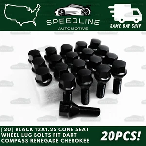 [20] Black 12x1.25 Cone Seat Wheel Lug Bolts Fit Dart Compass Renegade Cherokee - Picture 1 of 2