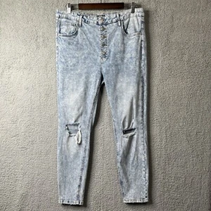Wild Fable Women Jean 16 Blue Highest Rise Skinny Button Fly Acid Wash Distress - Picture 1 of 14