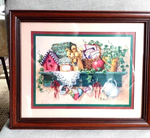 Vintage Barbara Mock Home Interior gerahmter Efeu- und Engeldruck 16 x 13 gebraucht, in einwandfreiem Zustand - Bild 1 von 9