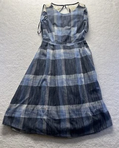 Doe & Rae kariertes Chambray A Line Kleid Spitze Borte ausgeschnitten hinten neu mit Etikett - Bild 1 von 3