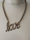 Vintage Y2k Gold Tone Love Statement Necklace Gift Bold Bling Runway Gangster