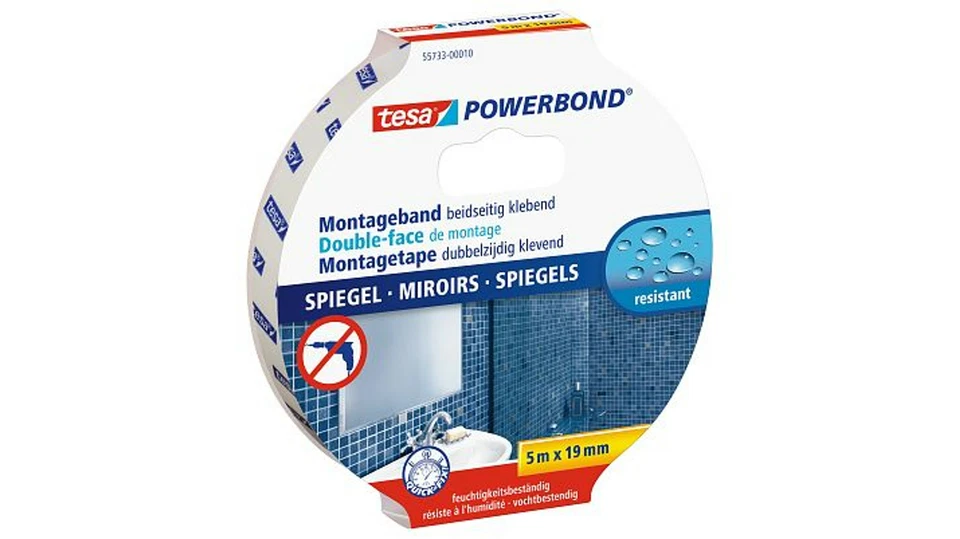 (2,79€/1m) tesa Powerbond 55733, Spiegelklebeband, Doppelseitiges Montageband