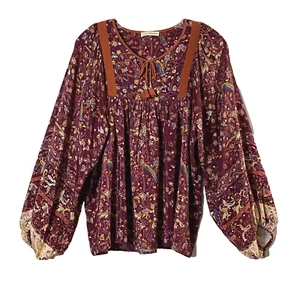 Ulla Johnson Floral Peacock Blouse Womens 6 Multicolor Silk Tassels Boho Read - Picture 1 of 18