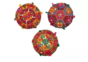(Pack Of 3)16" Indian Round Seat Floor Pillow Meditation seat/Cushion Cover - Picture 1 of 7