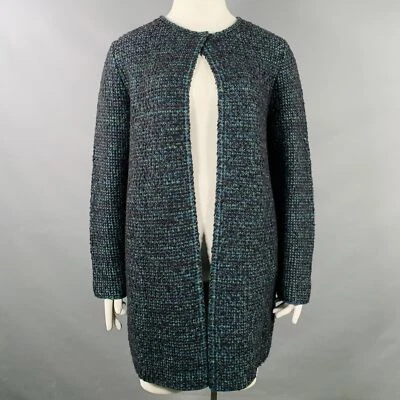 M MISSONI Taglia 12 Cappotto Aperto In Maglia Verde Carbone In Mistura Di Lana - Immagine 1 di 4