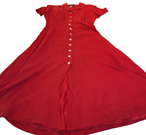 J Peterman Silk Dress Women’s Red 14 Button Up
