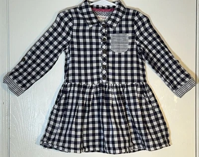 Cat & Jack Toddler Girl 2T Dress Long Sleeve Navy.White Checked Striped Pocket - Image 1 of 4