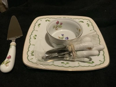 Conjunto de bandeja de mergulho floral vintage com facas de queijo e servidor George briars descont - Imagem 1 de 3