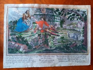 Martin Engelbrecht 1684-1756 Kupferstich 'Schäferstündchen' Original Handkolorie - Bild 1 von 8
