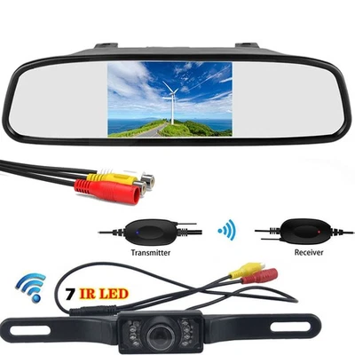 Wireless Car Backup Camera Rear View Reverse System +4.3 inch LCD Mirror Monitor - Image 1 of 4