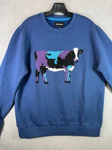 Bonobos Sweater Mens Medium Blue Cow Print Crewneck Pullover Slim Fit Cotton - Picture 1 of 12