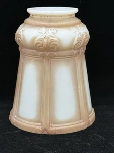 Antiker Art Deco Lampenschirm 20er Jahre Gold und Weiß Glas 2 1/4" Monteur - Bild 1 von 7
