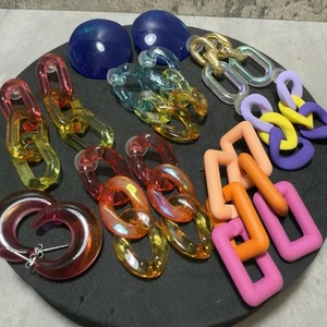 RETRO Chunky Plastic Earrings Job Lot 8 Pairs Bundle Pretty Kitsch Crazy Colour - Picture 1 of 9