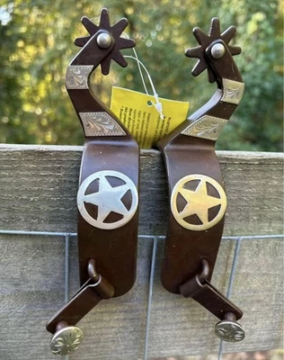 Espuelas vaqueras occidentales de acero marrón talla para hombre con par plateado grabado Foto 1 de 4