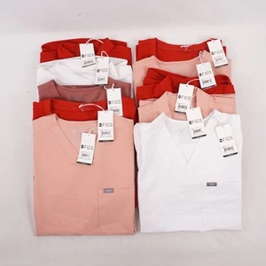 FIGS Women's Pink Red & White Scrub Tops Sizes XS S M L XL & 2XL Lot of 10 - Picture 1 of 16
