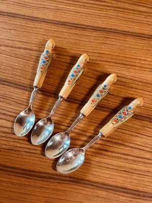 Vtg 1950s Set of 4 Alfred Haddad Jezzine Bird Phoenix Spoons Horn Inlay Rare - Image 1 of 4