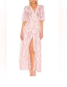 $695 Tanya Taylor Ariela Floral-embroidered Jacquard Maxi Dress Blush Size 4 - Picture 1 of 13