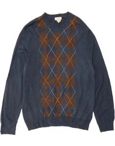 DOCKERS Mens Crew Neck Jumper Sweater Large Navy Blue Argyle/Diamond BH01 - Picture 1 of 3