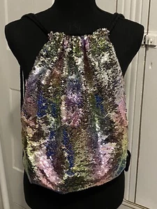 Mochila suave y bolso escolar para mujer moda lentejuelas azules cordón delantero 20 pulgadas - Imagen 1 de 2