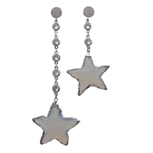 White Crystal Rough Star Shape With With Electroplated Edge Cz Pave Earrings - Picture 1 of 7