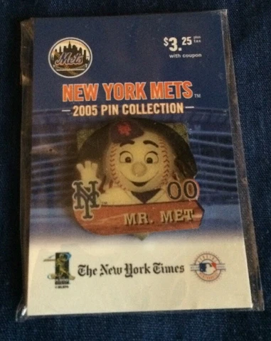 New York Times Mets "Mr. Met" Team Mascot Baseball Year 2005 Pin Collection Pin Cover
