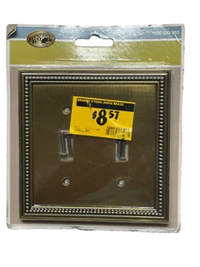 Beaded Antique Brass Finish 2 Gang Toggle Metal Wall Plate - Picture 1 of 2