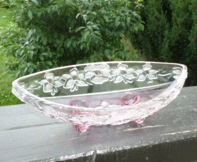 Glasschale Blumendekor (zweifarbig ?)(für Nüsse, Kekse, Süssigkeiten ?) - Bild 1 von 4