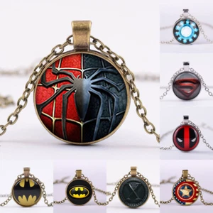 Superhero Batman X-Man Cabochon Alloy Glass Tibet Silver Chain Pendant Necklace - Picture 1 of 18
