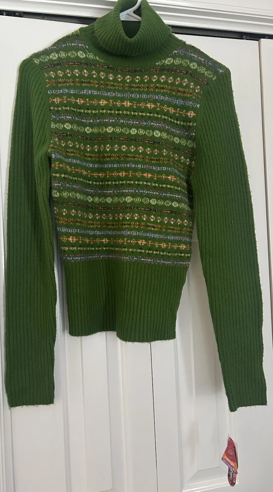Nuevo con etiquetas Suéter Y2K Vintage Energie Verde Cuello Alto Fair Isle Talla XL Foto 1 de 4