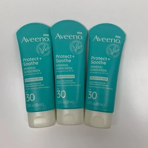 (3) Aveeno Protect + Soothe Mineral Sunscreen SPF 30, 3.0 fl oz, Exp. 11/24 - Picture 1 of 4