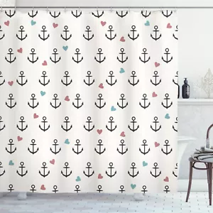 Anchors and Colored Hearts Sailor Holiday Seaside Explore Joy Shower Curtain Set - Picture 1 of 2