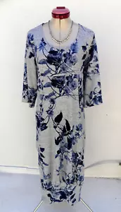 LA MODE Plus Grey Blossom Jumper DRESS Size M/L 16 NWT NEW Floral Navy Blue - Picture 1 of 6