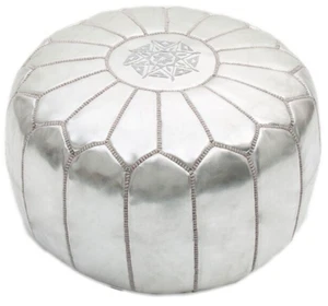 PUF OTOMANA MARROQUÍ HECHO A MANO PLATA CUERO REAL W50xH30CM ENTREGA GRATUITA - Imagen 1 de 2