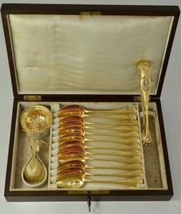 Antique Beautiful Tea Service In Vermeil Guilloche Baguette Minerve Hallmarks - Picture 1 of 12