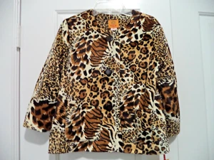 NWT Ruby Rd Lined Plush Jacket Size 6P Animal Print 3/4 Sleeve - Picture 1 of 4