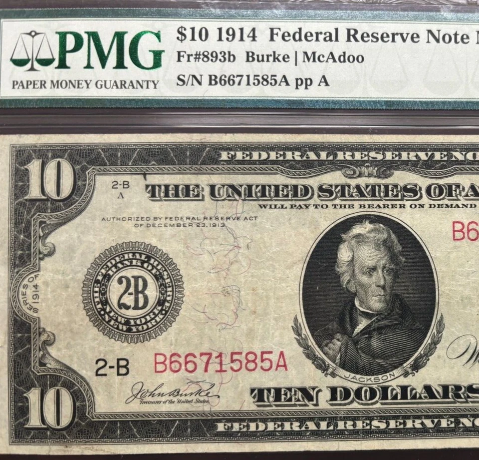 US 1914 $10 FRN New York District Red Seal FR 893b PMG 25 VF - Sharp & Colorful - Image 1 of 4