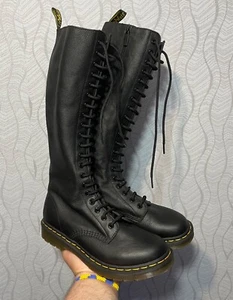 Dr. Martens 1B60 20-Eye Women's Black Leather Zip Hight Knee Boots US8 - Picture 1 of 12