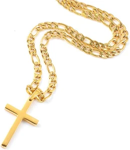Gold Kreuz Figaro Gliederkette Halskette für Herren Damen 18K vergoldet Schmuck 26" - Bild 1 von 6
