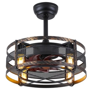 Caged Ceiling Fans with Lights - Black Farmhouse Ceiling Fan Light with 6 Spe... - Picture 1 of 8