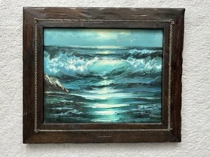 Gerahmtes Ölgemälde von Sandler Vintage Original Kunst Meereslandschaft Welle Vogel Küste - Bild 1 von 17