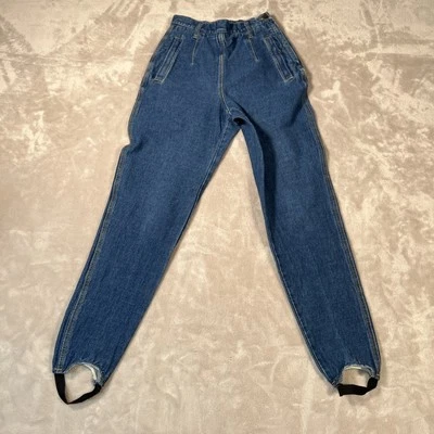 Pantalones de mezclilla oscuros elásticos de colección años 80 pierna cónica estribo cintura alta mamá cremallera lateral talla 6 Foto 1 de 4